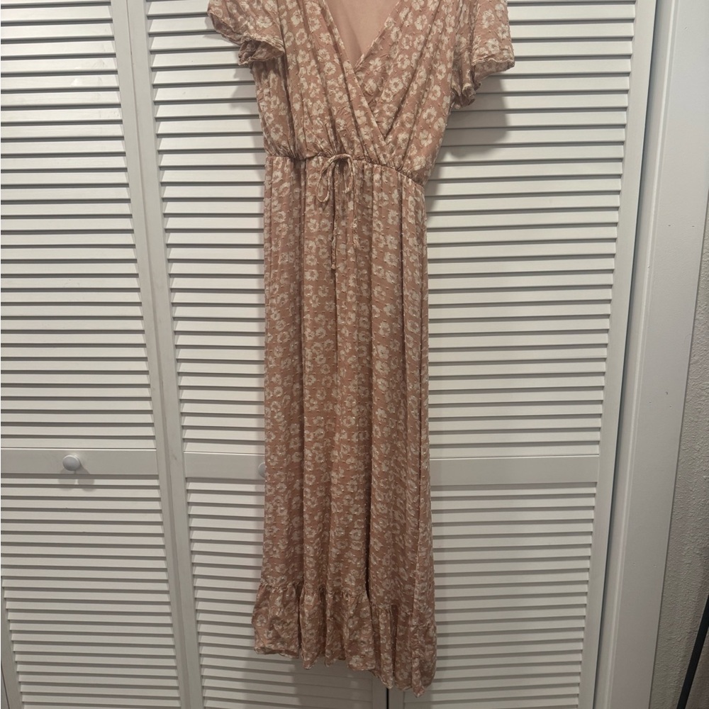 Country chic pink and white pattern long length dress